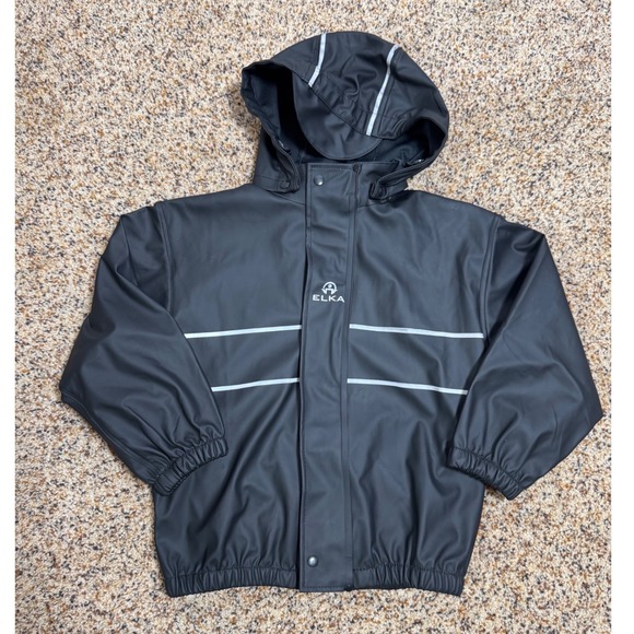 ELKA Kids Rain Suit Set Jacket Pants Black Reflective Size 116 6Y Waterproof - Picture 2 of 16